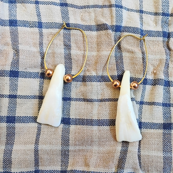 Handmade Jewelry - Buffalo Tooth And Brass Statement Earrings